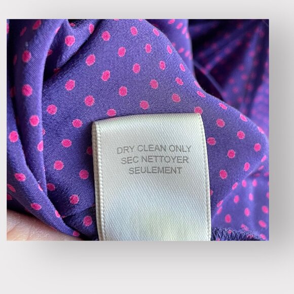 Rebecca Taylor Size 4 Purple Pink 100% Silk Sleeveless Ruffle Polka Dot Shirt - Picture 6 of 8